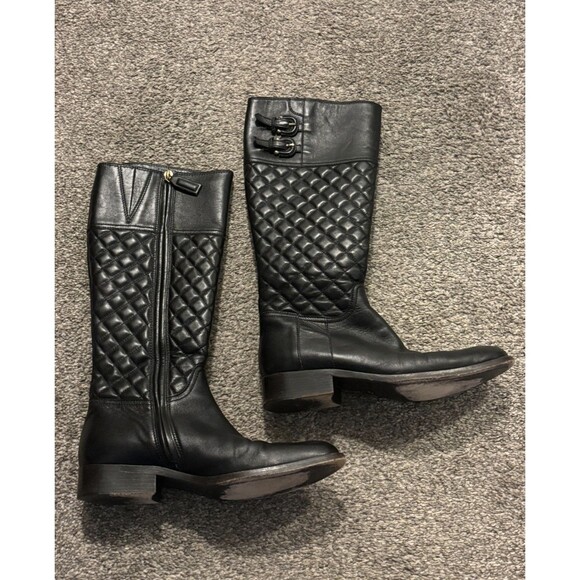 Burberry Quilted Full Leather Zip-Up Riding Boots 37.5 US 7.5 Black - Picture 1 of 10